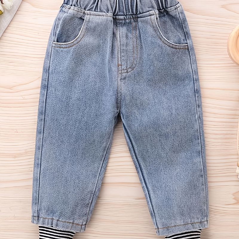 Modeabla Randiga Denim För Flickor Casual Jeans För Höstvinter