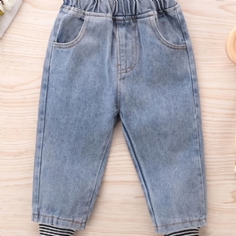 Modeabla Randiga Denim För Flickor Casual Jeans För Höstvinter