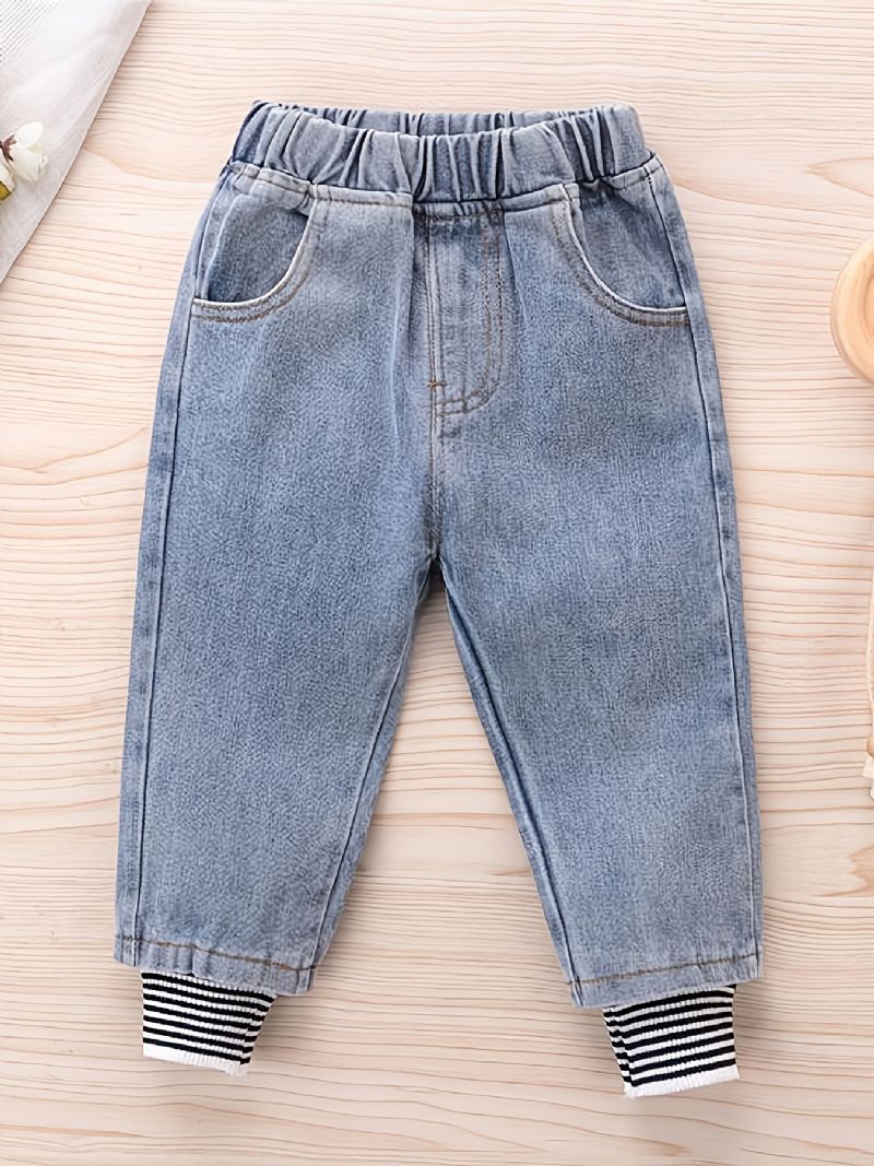 Modeabla Randiga Denim För Flickor Casual Jeans För Höstvinter