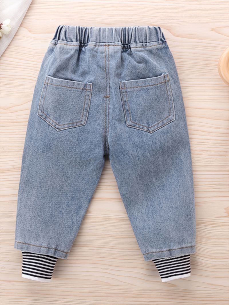 Modeabla Randiga Denim För Flickor Casual Jeans För Höstvinter