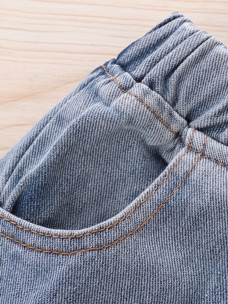 Modeabla Randiga Denim För Flickor Casual Jeans För Höstvinter