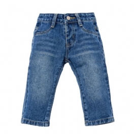 Newborn Bebis Flickor Blue Long Zipper Jeans