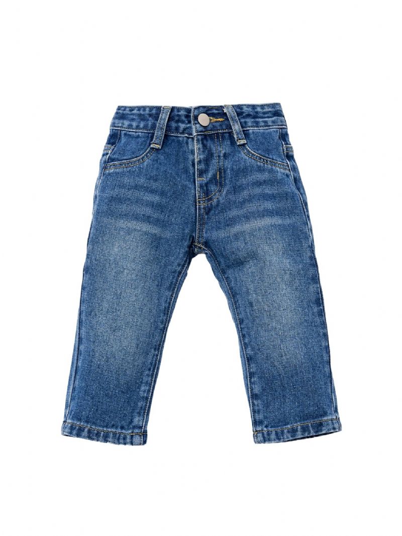 Newborn Bebis Flickor Blue Long Zipper Jeans