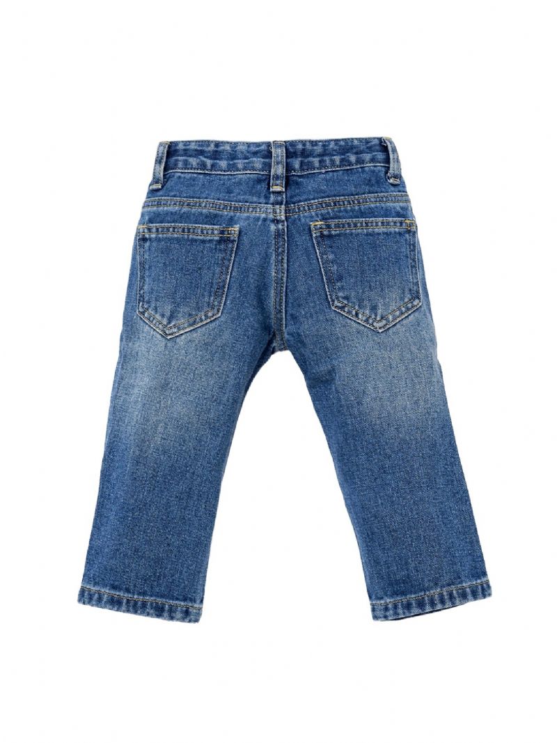 Newborn Bebis Flickor Blue Long Zipper Jeans