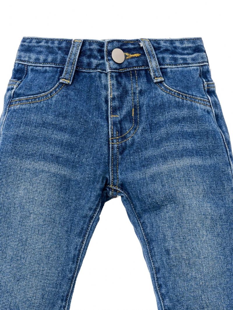 Newborn Bebis Flickor Blue Long Zipper Jeans