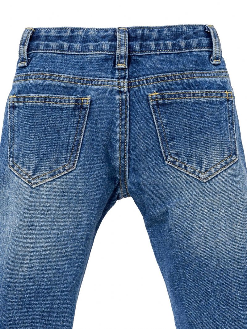 Newborn Bebis Flickor Blue Long Zipper Jeans