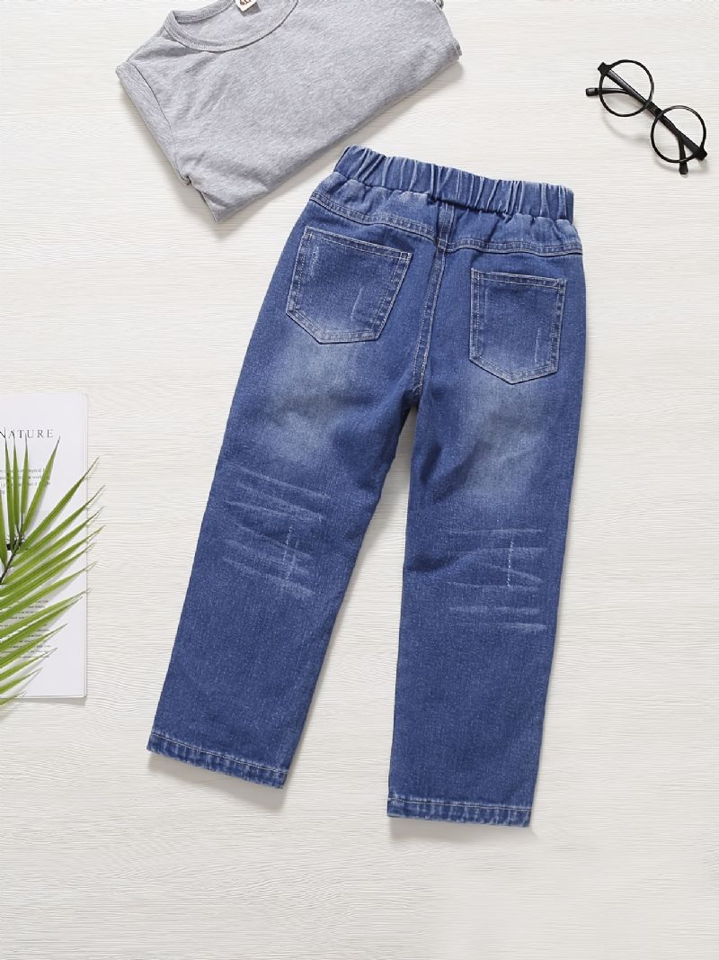 Pojkar Bleka Slitna Jeans Med Resår I Midjan Casual Barnkläder