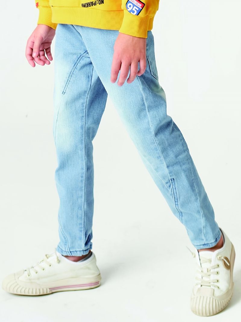 Pojkar Casual Elastiska Jeansjeans Lättvikt Trendiga Byxor Med Raka Ben Ljusblå