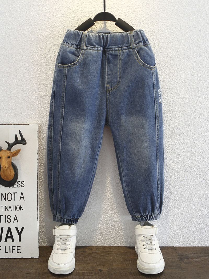 Pojkar Casual Jeans Jeansbyxor Med Elastisk Midja