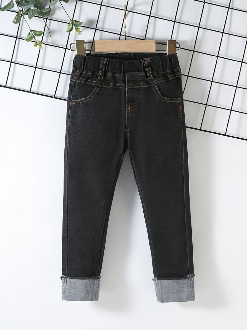 Pojkar Casual Solid Black Denim Jeans Med Resår I Midjan