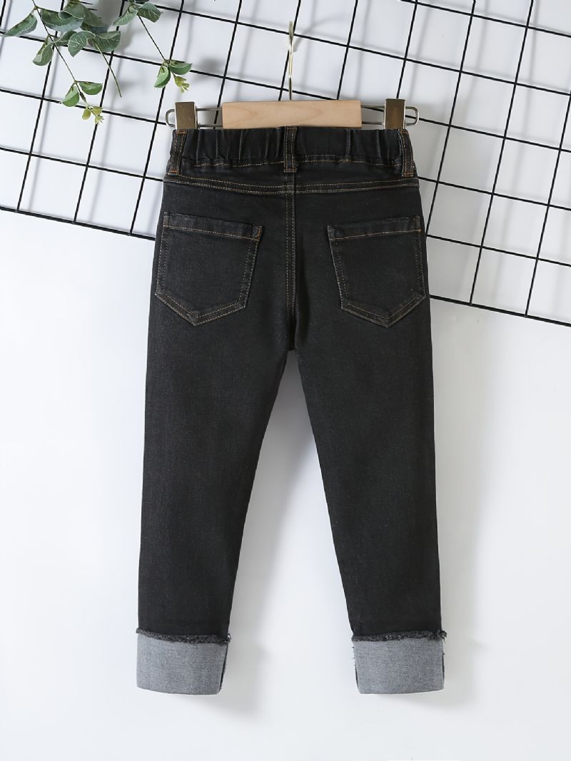 Pojkar Casual Solid Black Denim Jeans Med Resår I Midjan