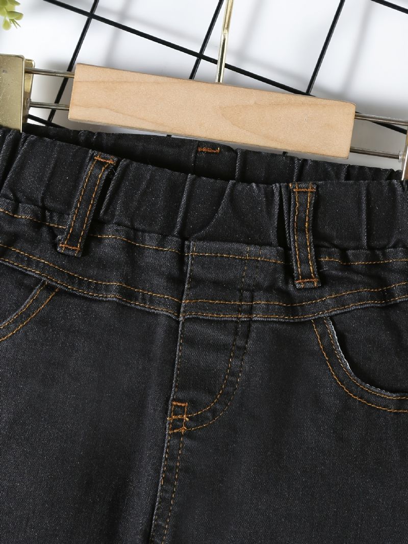 Pojkar Casual Solid Black Denim Jeans Med Resår I Midjan