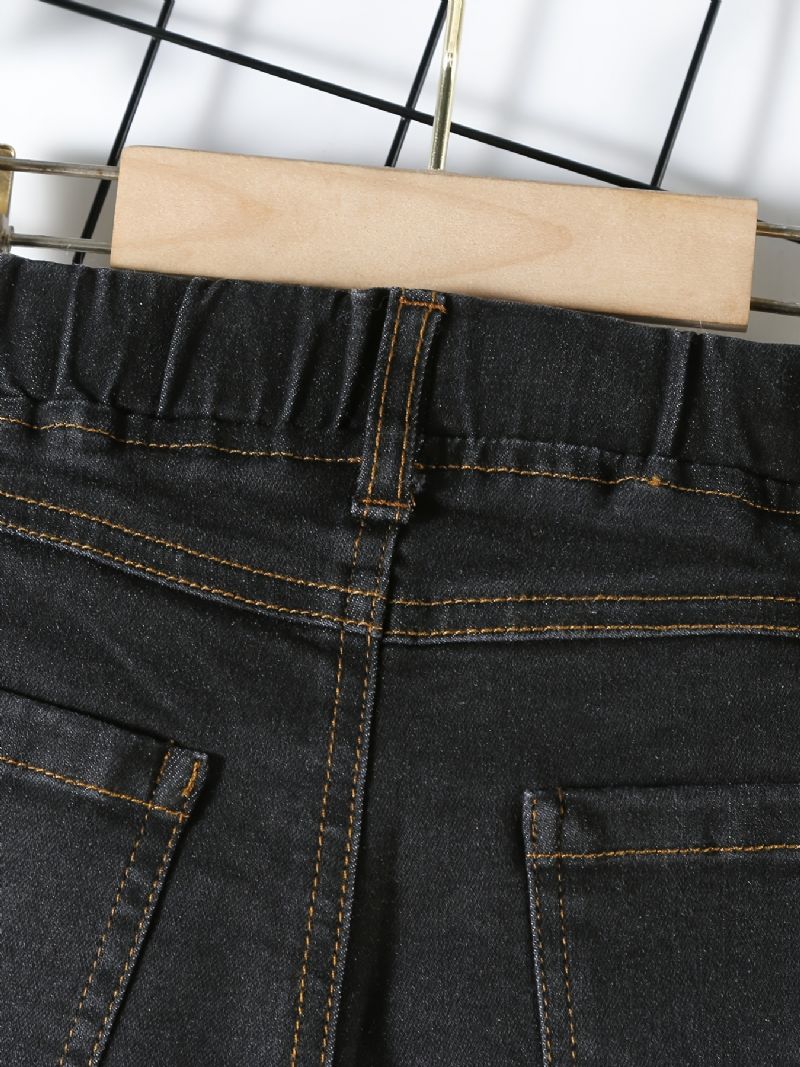 Pojkar Casual Solid Black Denim Jeans Med Resår I Midjan