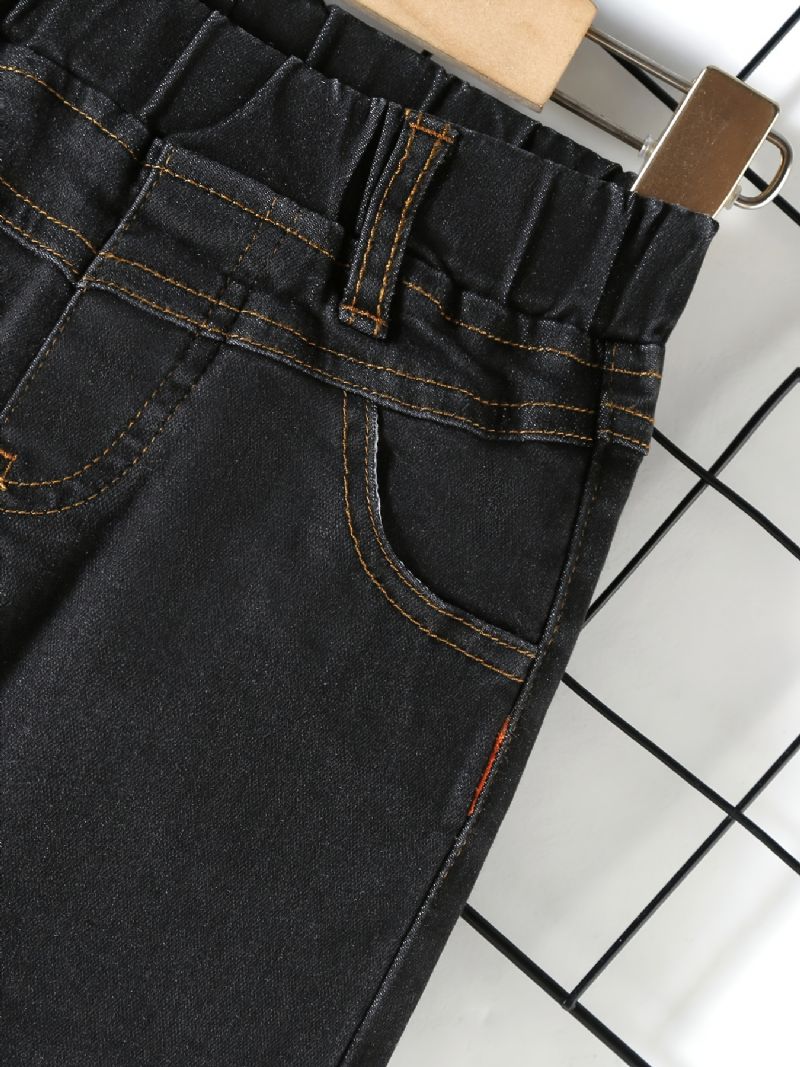 Pojkar Casual Solid Black Denim Jeans Med Resår I Midjan