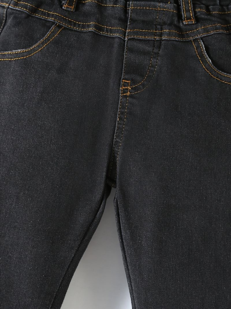 Pojkar Casual Solid Black Denim Jeans Med Resår I Midjan