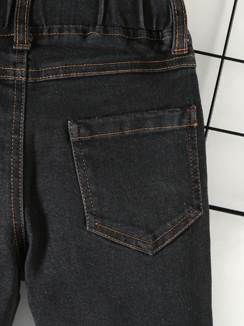 Pojkar Casual Solid Black Denim Jeans Med Resår I Midjan