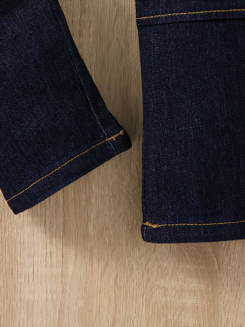 Pojkar Casual Solid Elastisk Midja Träningsbyxor Denim Jeans Kläder