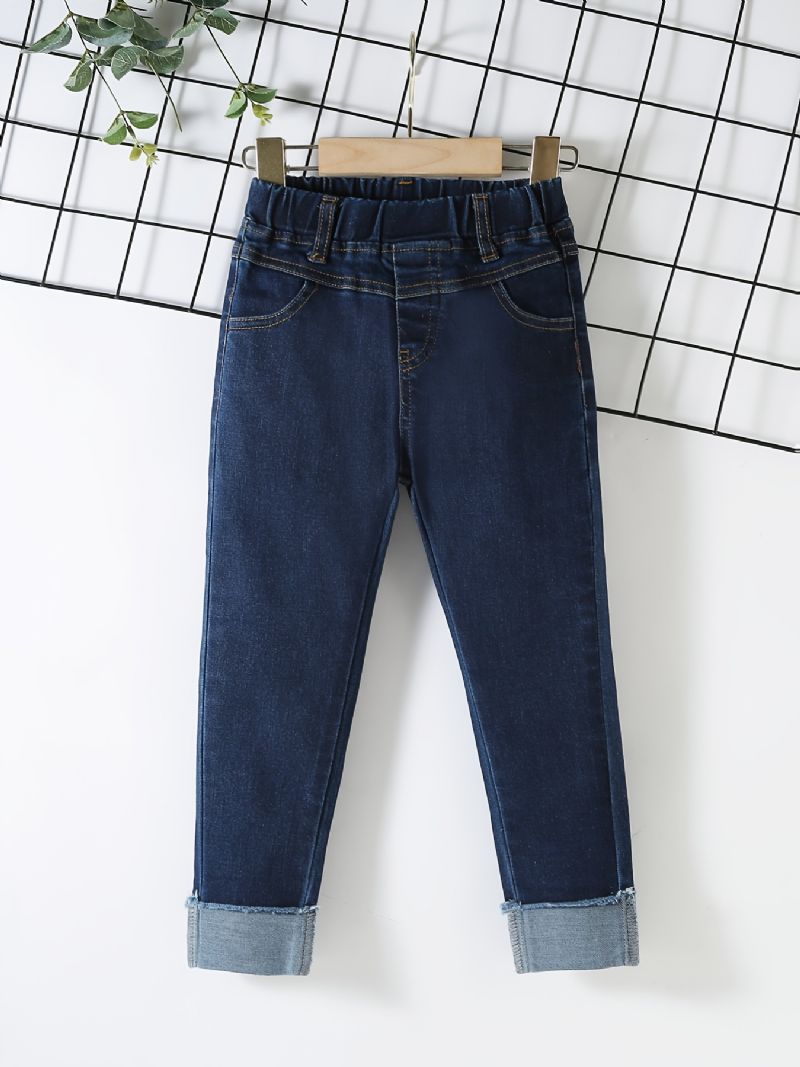 Pojkar Casual Vintage Solid Jeans Med Stretchig Midja För Vintern