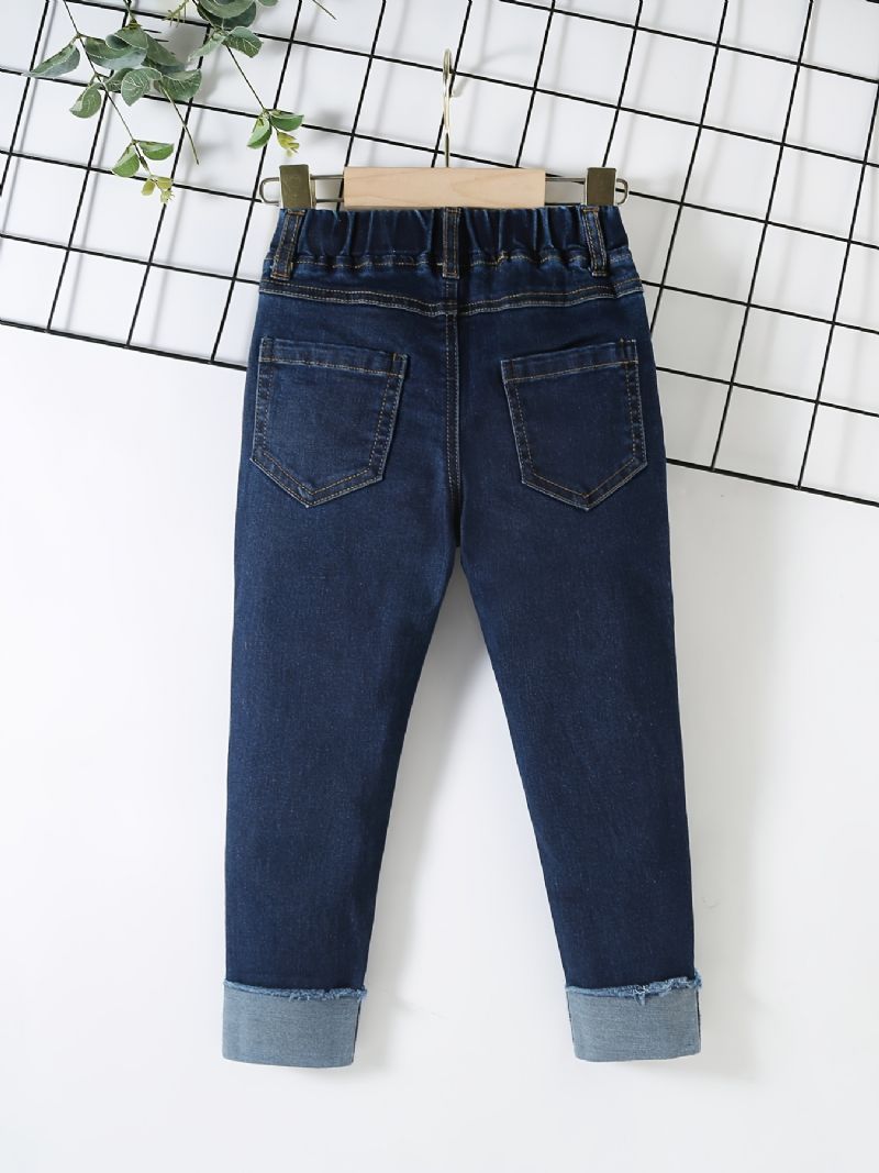 Pojkar Casual Vintage Solid Jeans Med Stretchig Midja För Vintern