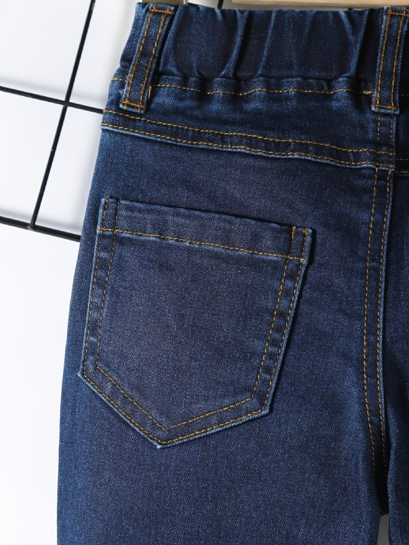 Pojkar Casual Vintage Solid Jeans Med Stretchig Midja För Vintern