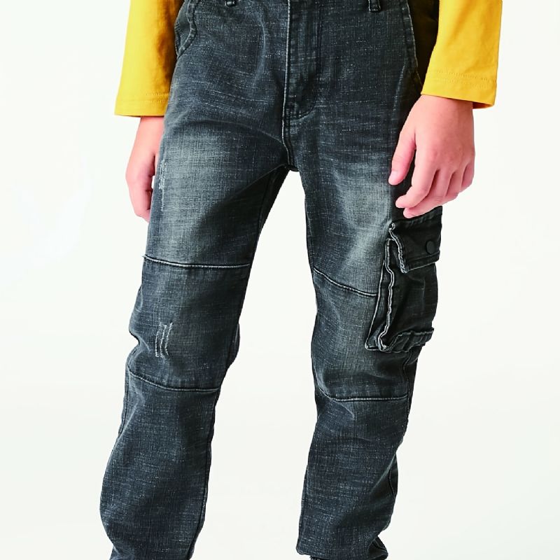 Pojkar Faded Cargo Denim Jeans Med Fickor Barn Kläder