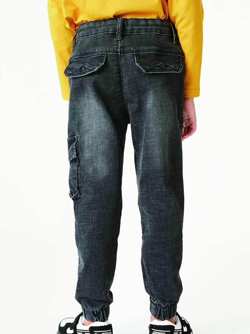 Pojkar Faded Cargo Denim Jeans Med Fickor Barn Kläder