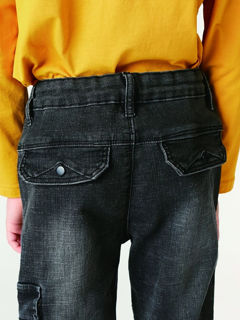 Pojkar Faded Cargo Denim Jeans Med Fickor Barn Kläder