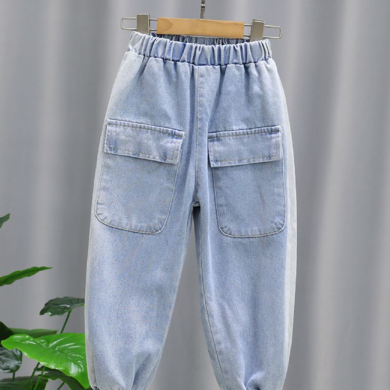 Pojkar Loose Tie-in Casual Jeans Med Stor Ficka