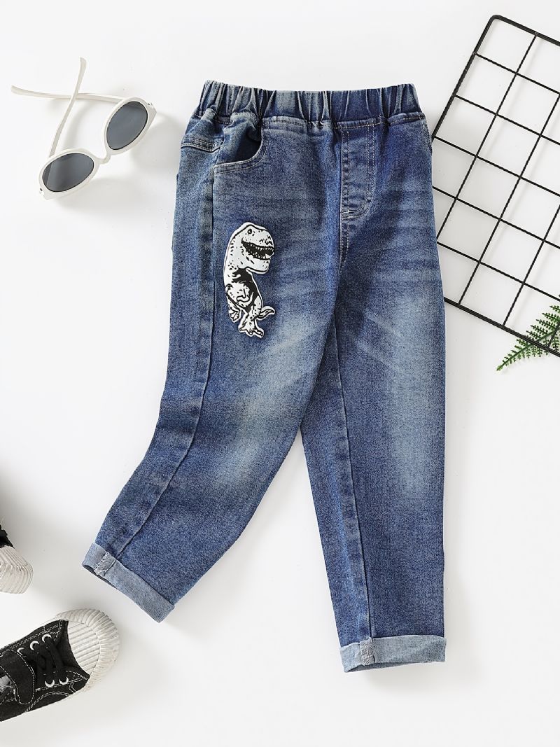 Pojkar Mode Denim Dinosaur Print Jeans För Barn