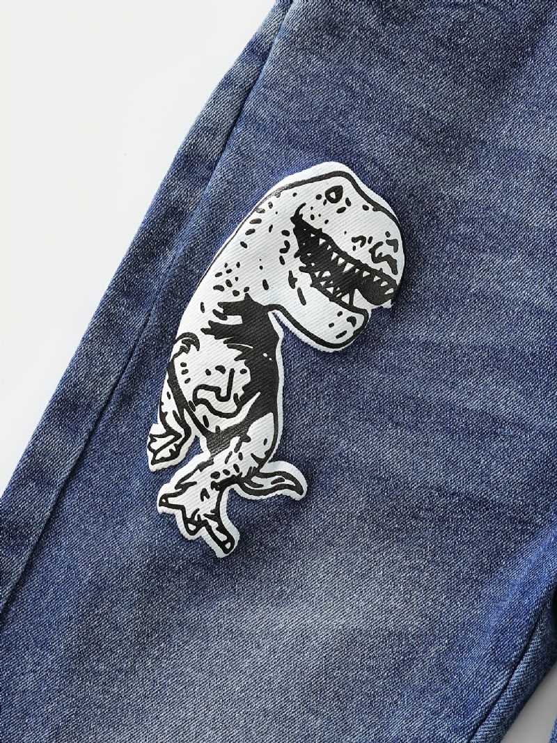 Pojkar Mode Denim Dinosaur Print Jeans För Barn