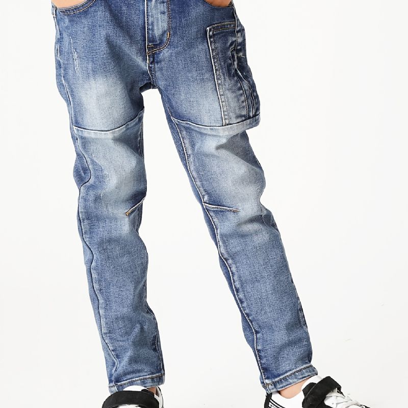 Pojkar Multifickor Faded Washed Denim Jeans Casual Barnkläder