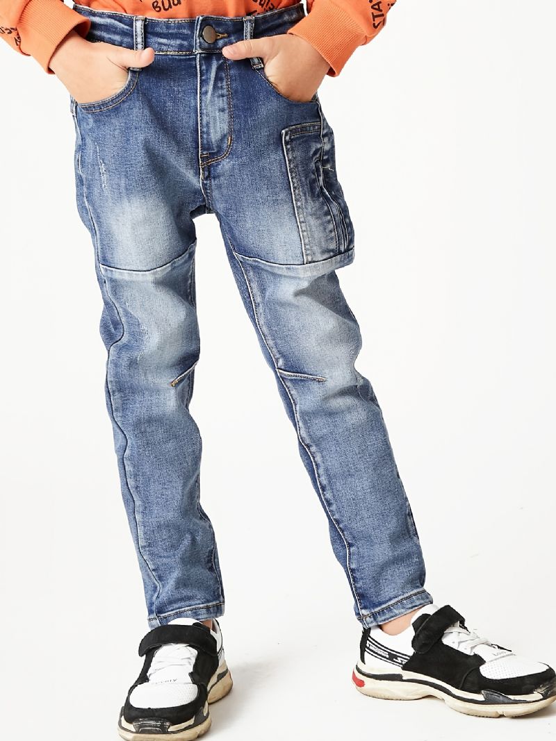 Pojkar Multifickor Faded Washed Denim Jeans Casual Barnkläder