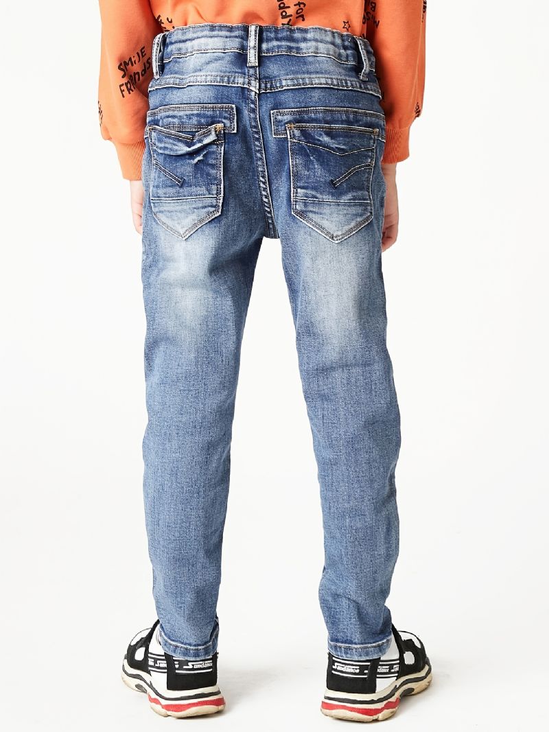 Pojkar Multifickor Faded Washed Denim Jeans Casual Barnkläder