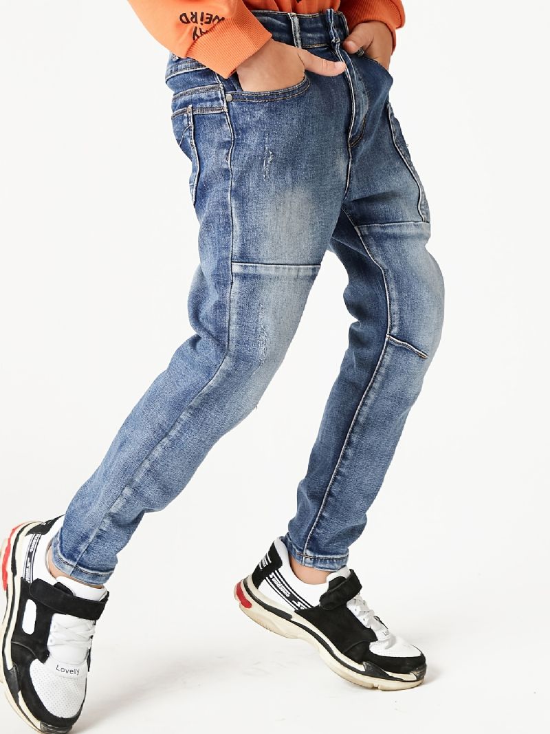 Pojkar Multifickor Faded Washed Denim Jeans Casual Barnkläder