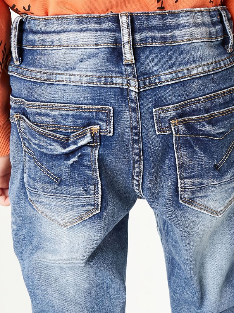 Pojkar Multifickor Faded Washed Denim Jeans Casual Barnkläder