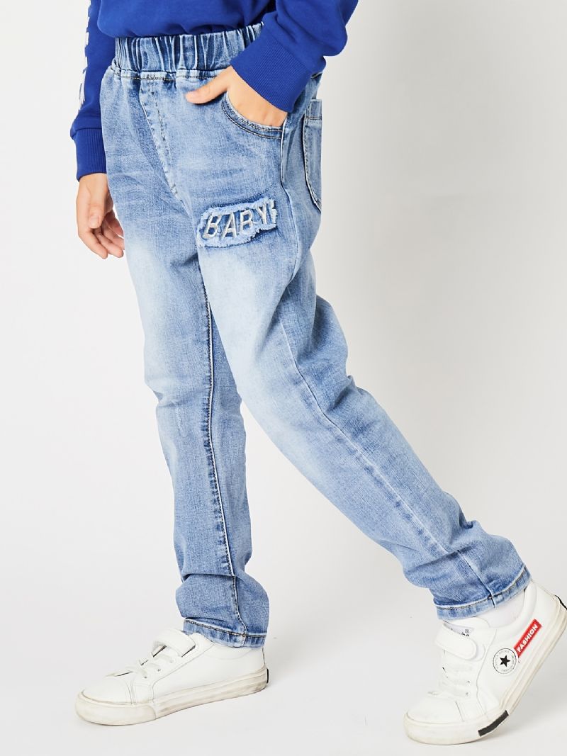 Pojkebroderade Jeansjeans Regular Fit Barnkläder