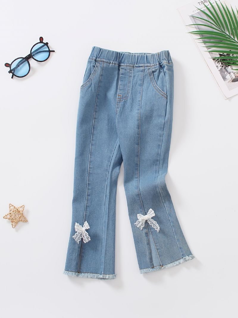 Småbarn Barn Flickor Utsvängda Benjeans Casual Bowknot Elastiskt Midjeband Jeansbyxor Barnkläder