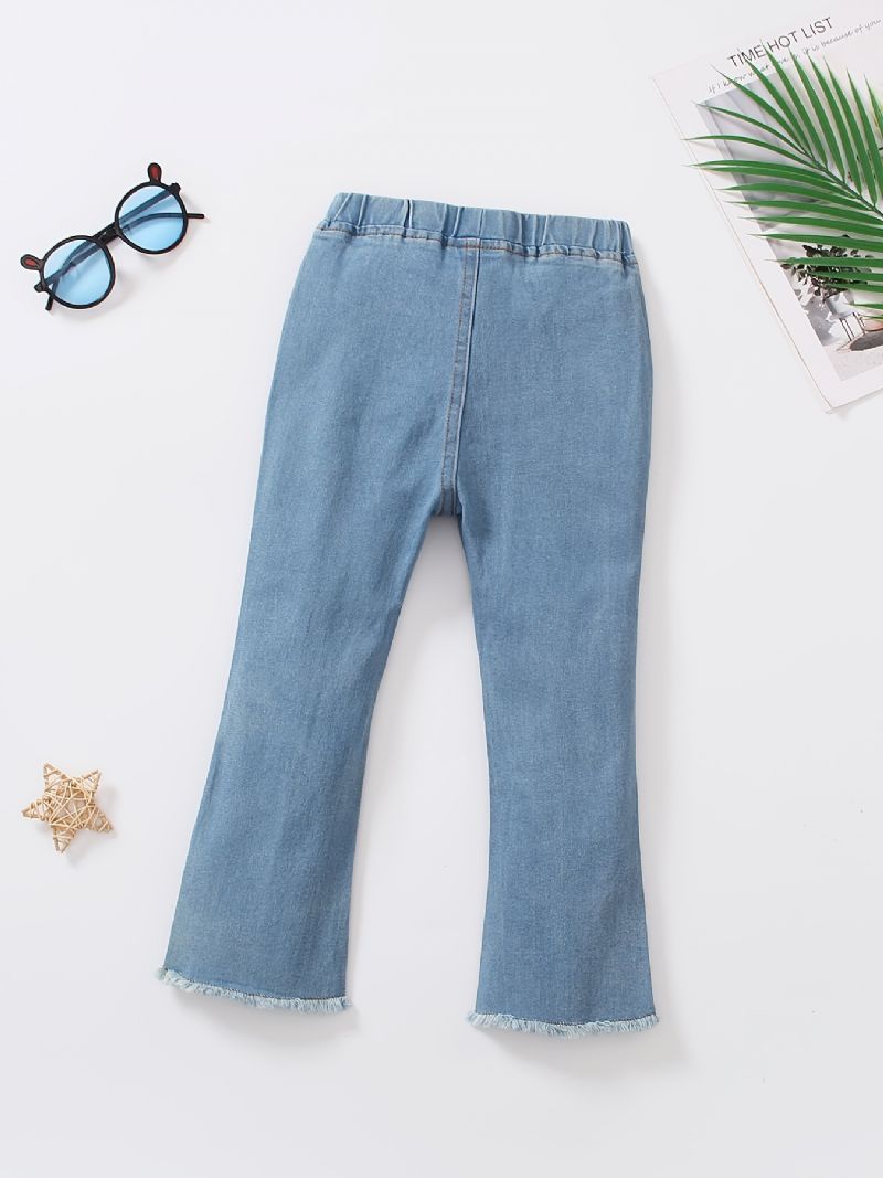 Småbarn Barn Flickor Utsvängda Benjeans Casual Bowknot Elastiskt Midjeband Jeansbyxor Barnkläder