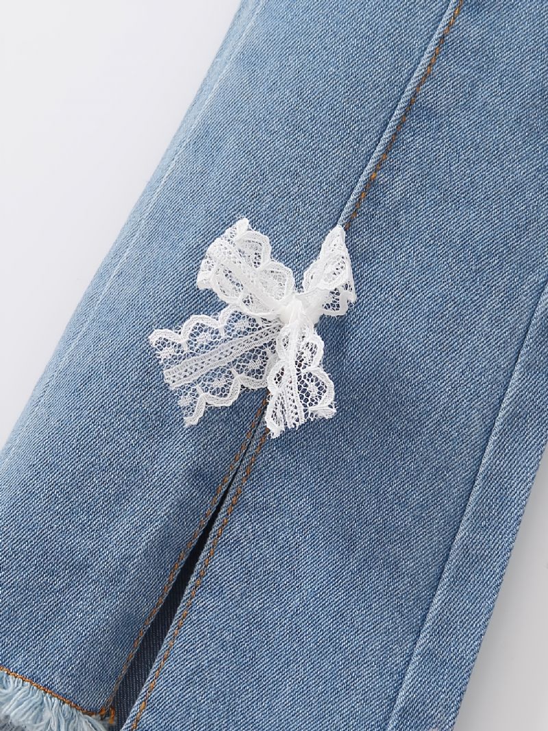 Småbarn Barn Flickor Utsvängda Benjeans Casual Bowknot Elastiskt Midjeband Jeansbyxor Barnkläder