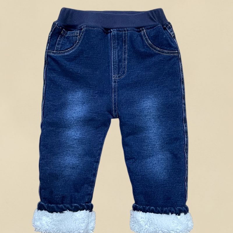 Småbarn Bebis Denim Casual Jeans Fleece Tjockade Varma Byxor Pojkar Flickor