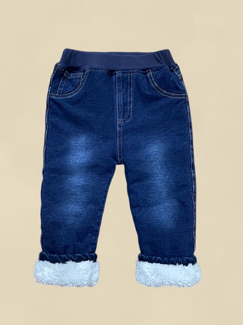 Småbarn Bebis Denim Casual Jeans Fleece Tjockade Varma Byxor Pojkar Flickor