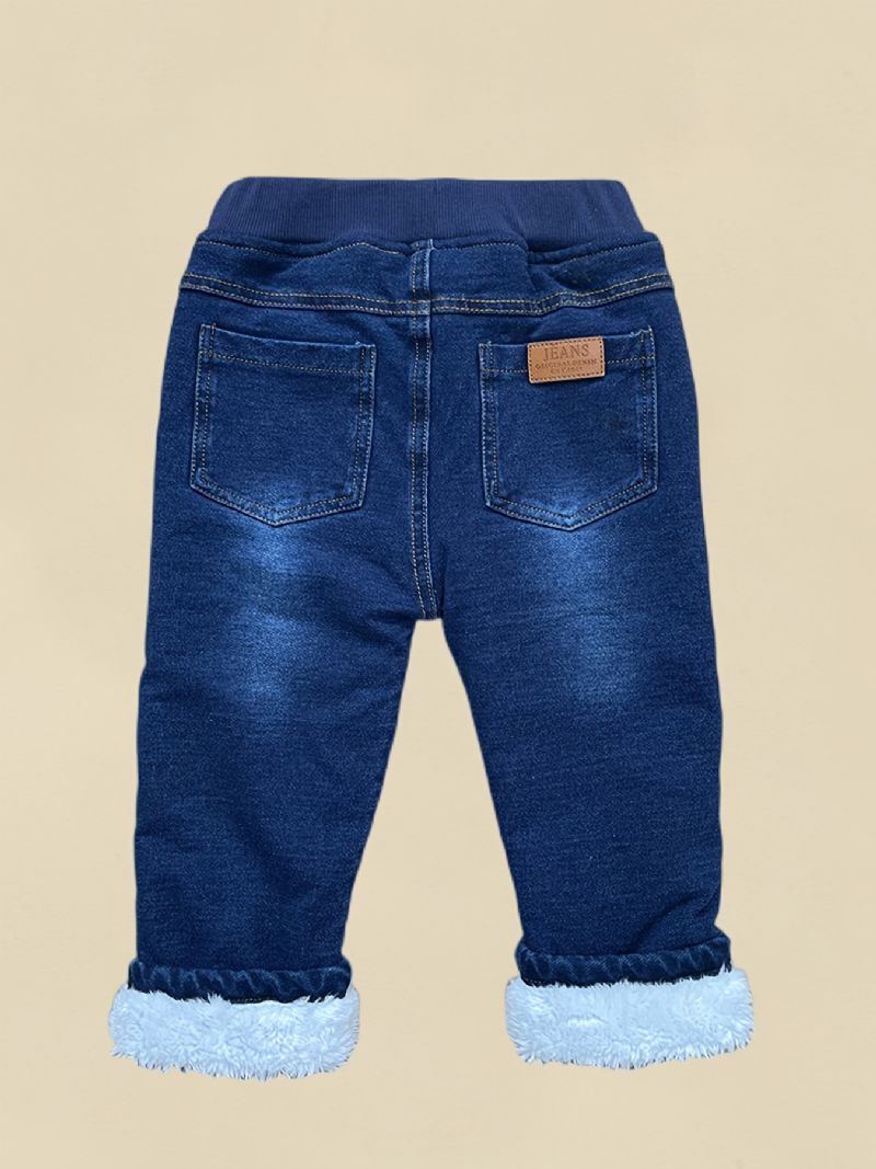 Småbarn Bebis Denim Casual Jeans Fleece Tjockade Varma Byxor Pojkar Flickor