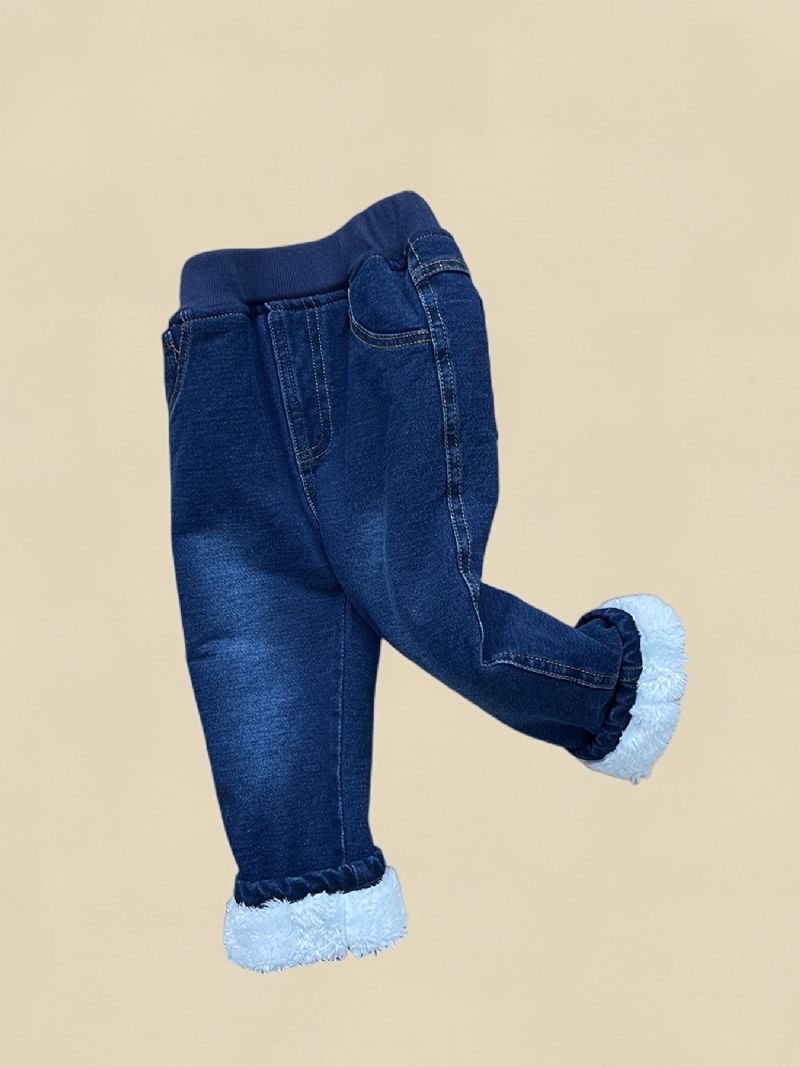 Småbarn Bebis Denim Casual Jeans Fleece Tjockade Varma Byxor Pojkar Flickor