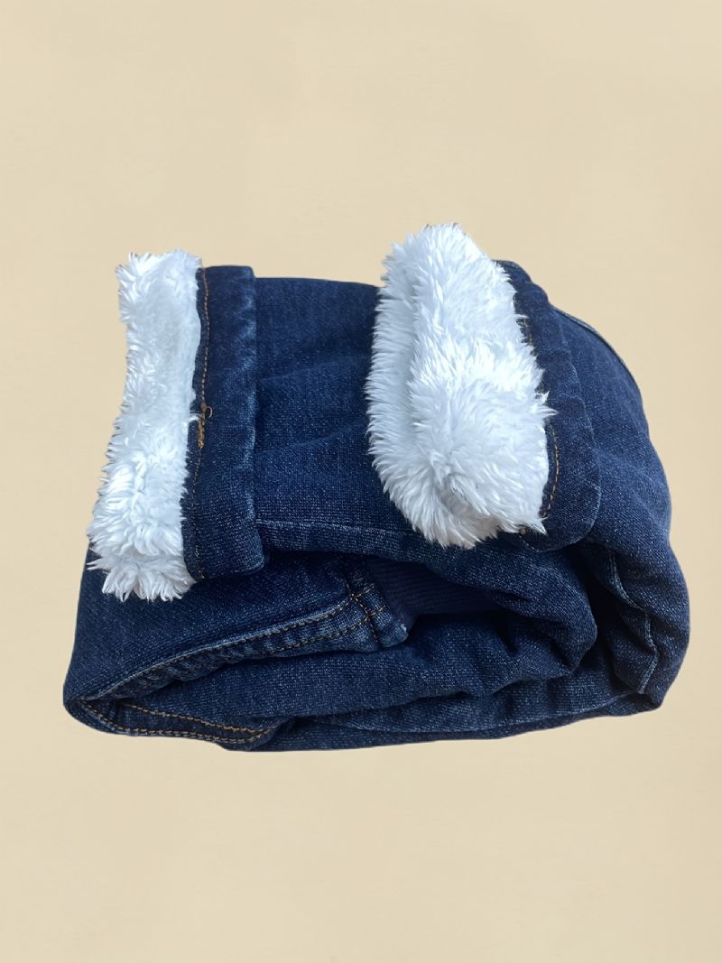 Småbarn Bebis Denim Casual Jeans Fleece Tjockade Varma Byxor Pojkar Flickor