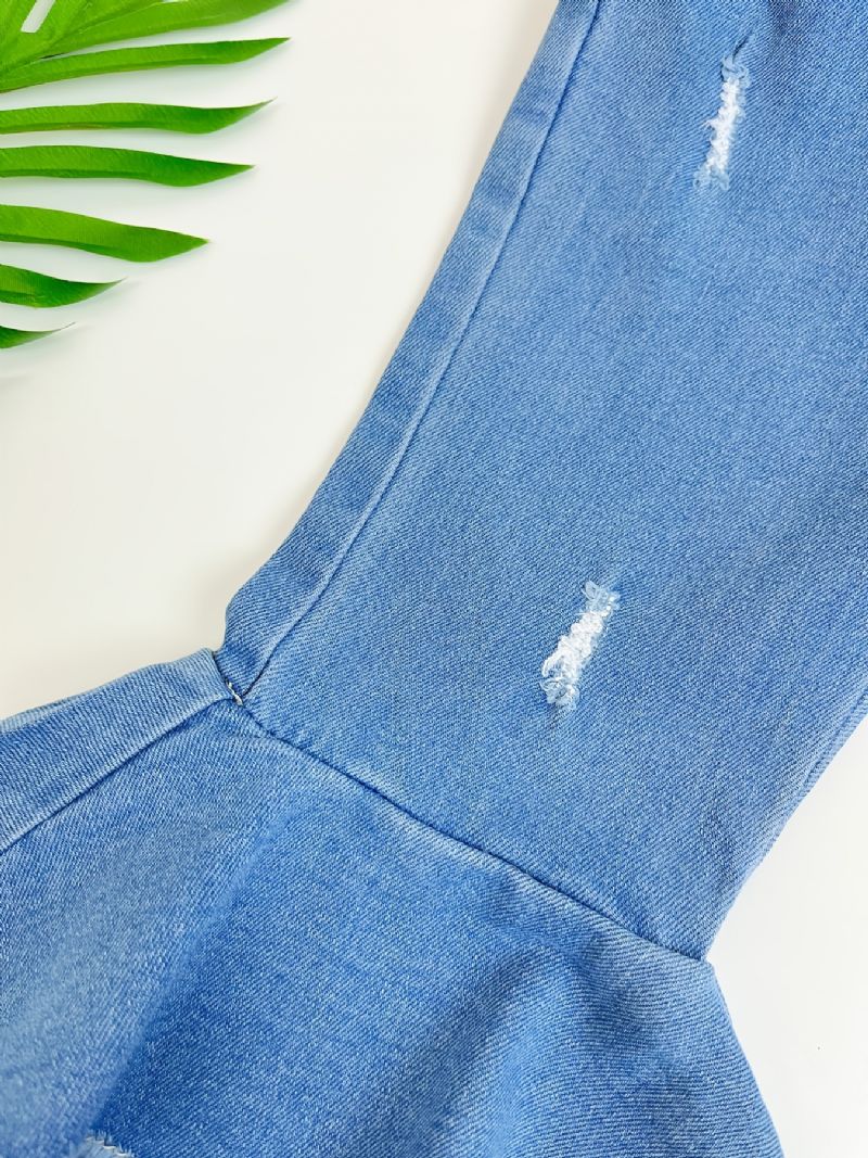 Småbarn Flickor Casual Jeans 2 Lager Volanger Jeansbyxor Utsvängda Barnkläder