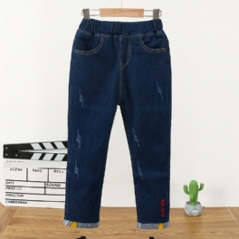 Småbarn Flickor Denim Casual Jeans Brev Broderi Vår Höst