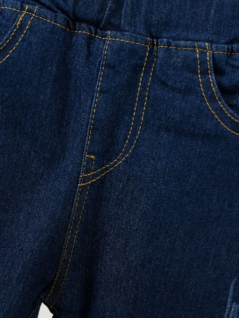 Småbarn Flickor Denim Casual Jeans Brev Broderi Vår Höst