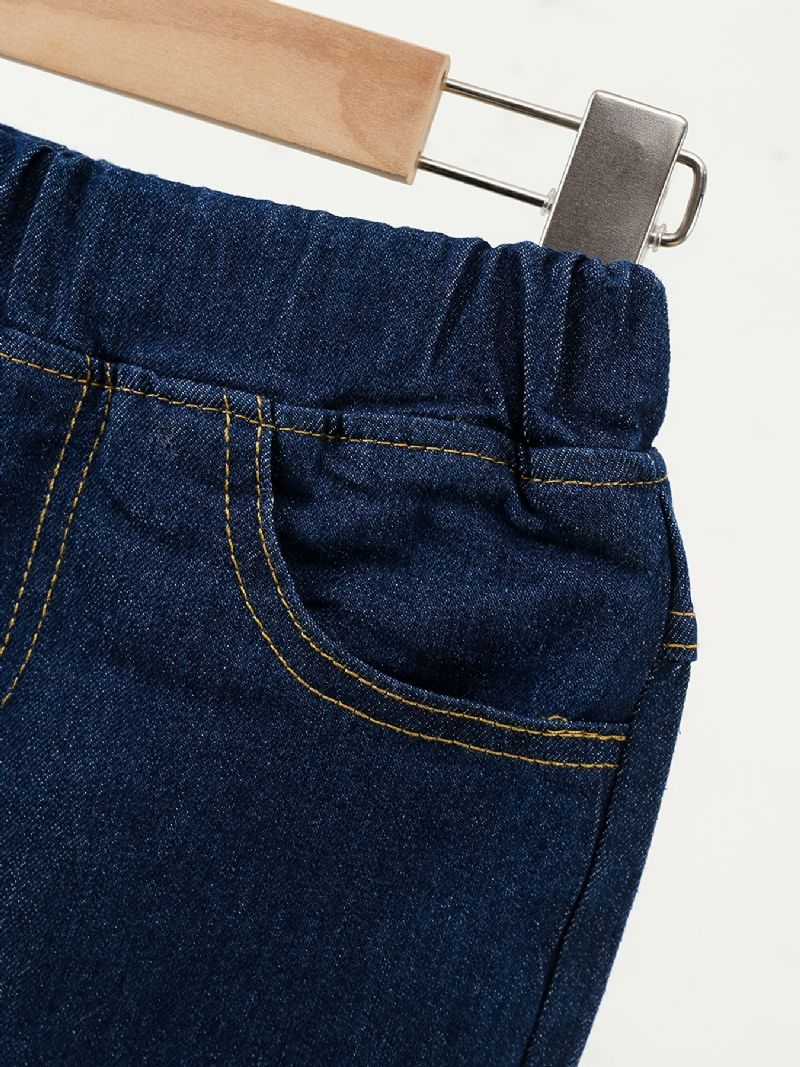 Småbarn Flickor Denim Casual Jeans Brev Broderi Vår Höst