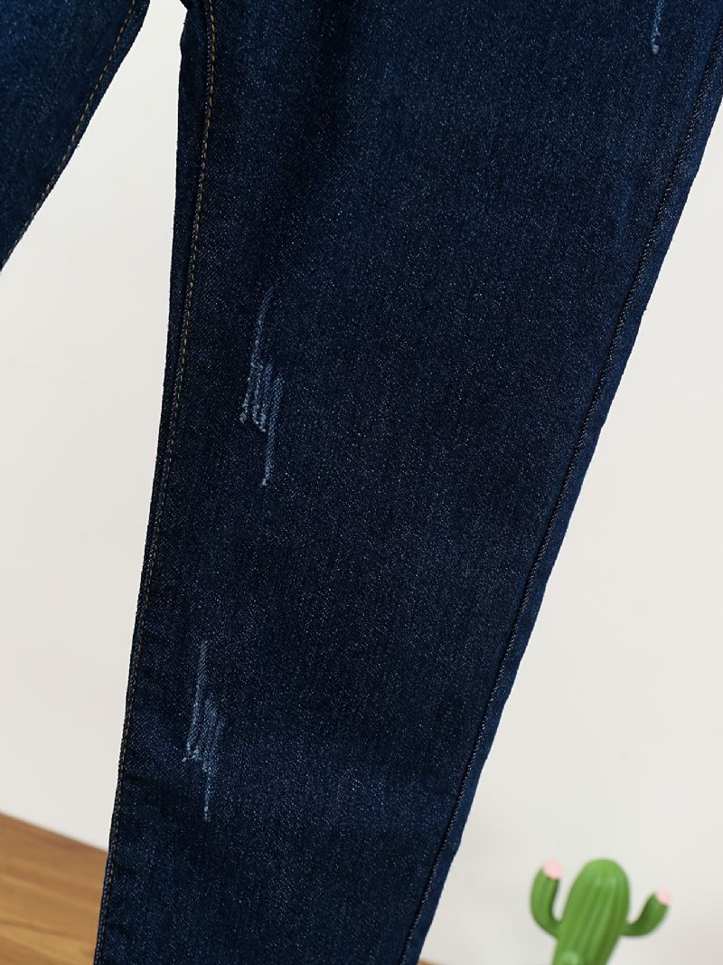 Småbarn Flickor Denim Casual Jeans Brev Broderi Vår Höst