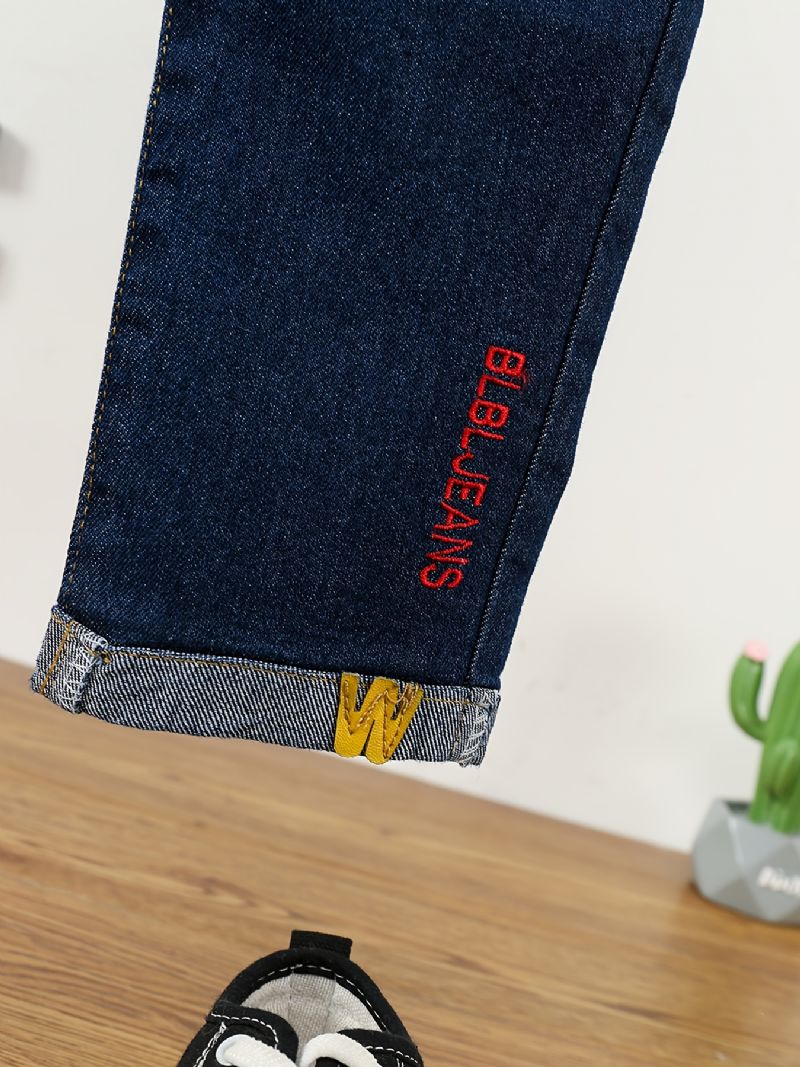 Småbarn Flickor Denim Casual Jeans Brev Broderi Vår Höst